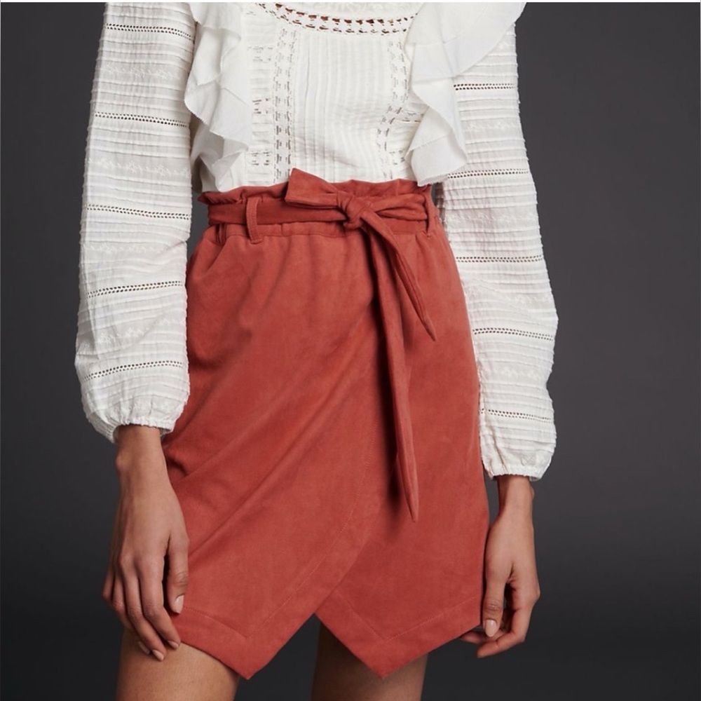 NWT Anthropologie Women’s Petula Sueded Wrap Skirt in Brun Size small